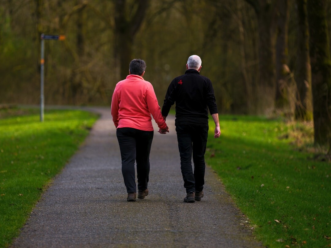 senior couple walking in nature