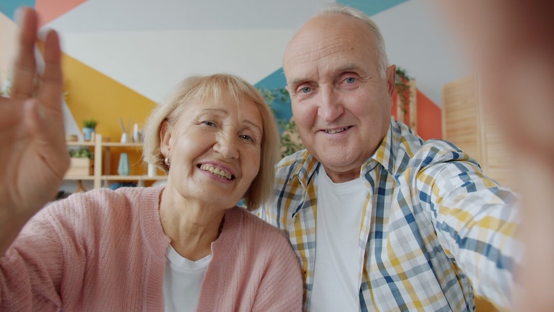 elderly couple smiling